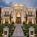 Neoclassical mansion architecture design at twilight