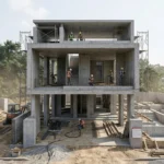 Raw RCC structure of a house under construction by TSC Design Studio