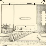 Concept sketch of a bedroom interior