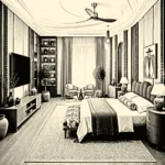 Concept sketch of a master suite interior